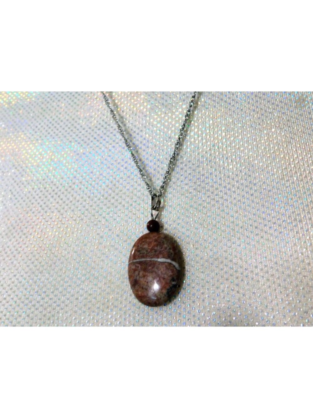 Brown Stone Necklace and Fishhook Pierced Earrings 20" Twist Silver Tone Chain - Picture 2 of 10